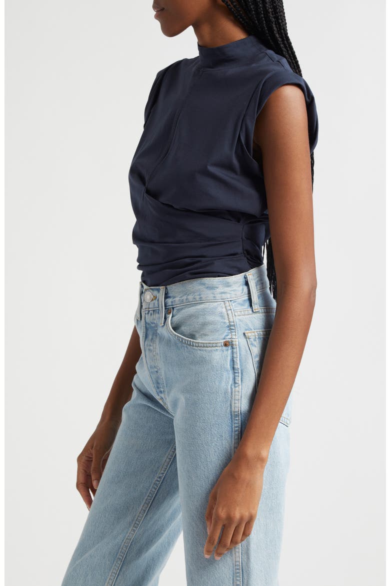 Draped Mock Neck Sleeveless Top, Alternate, color, MIDNIGHT