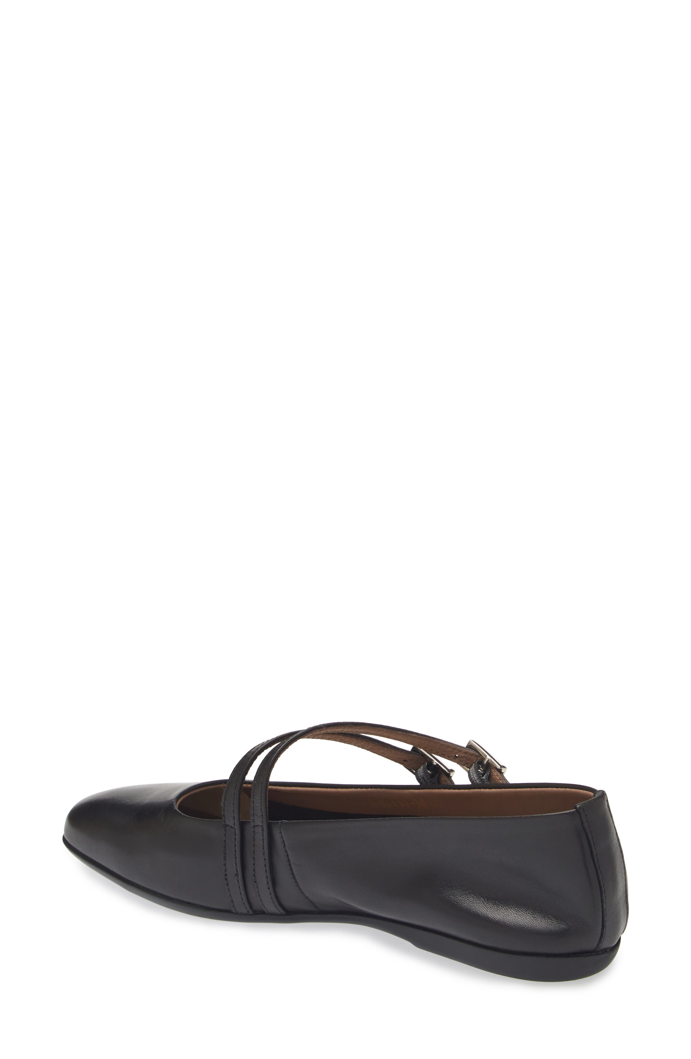 Wonders Asymmetric Double Strap Flat, Alternate, color, Black Leather