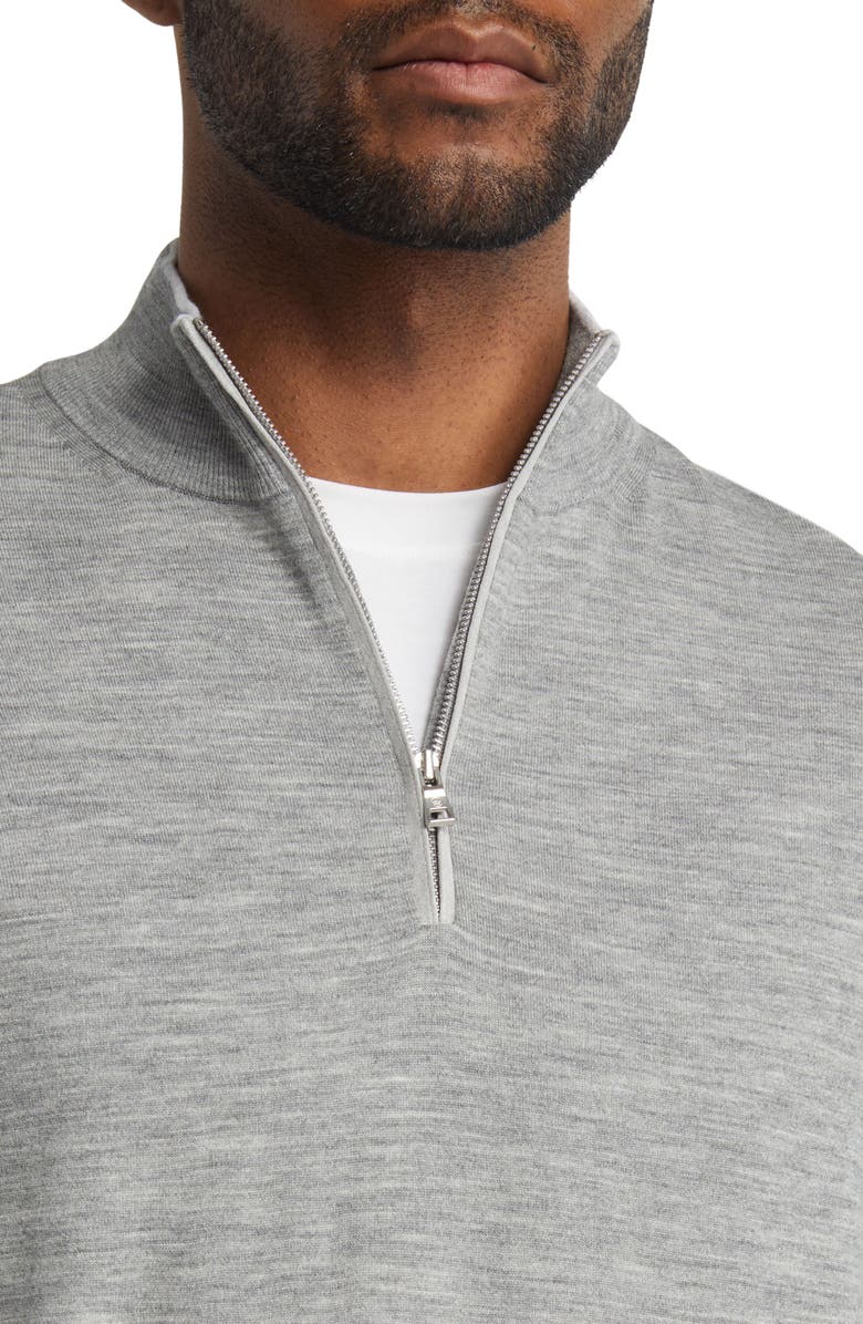 Peter Millar Crown Crafted Excursionist Flex Quarter Zip Merino Wool Blend Pullover, Alternate, color, Gale Grey