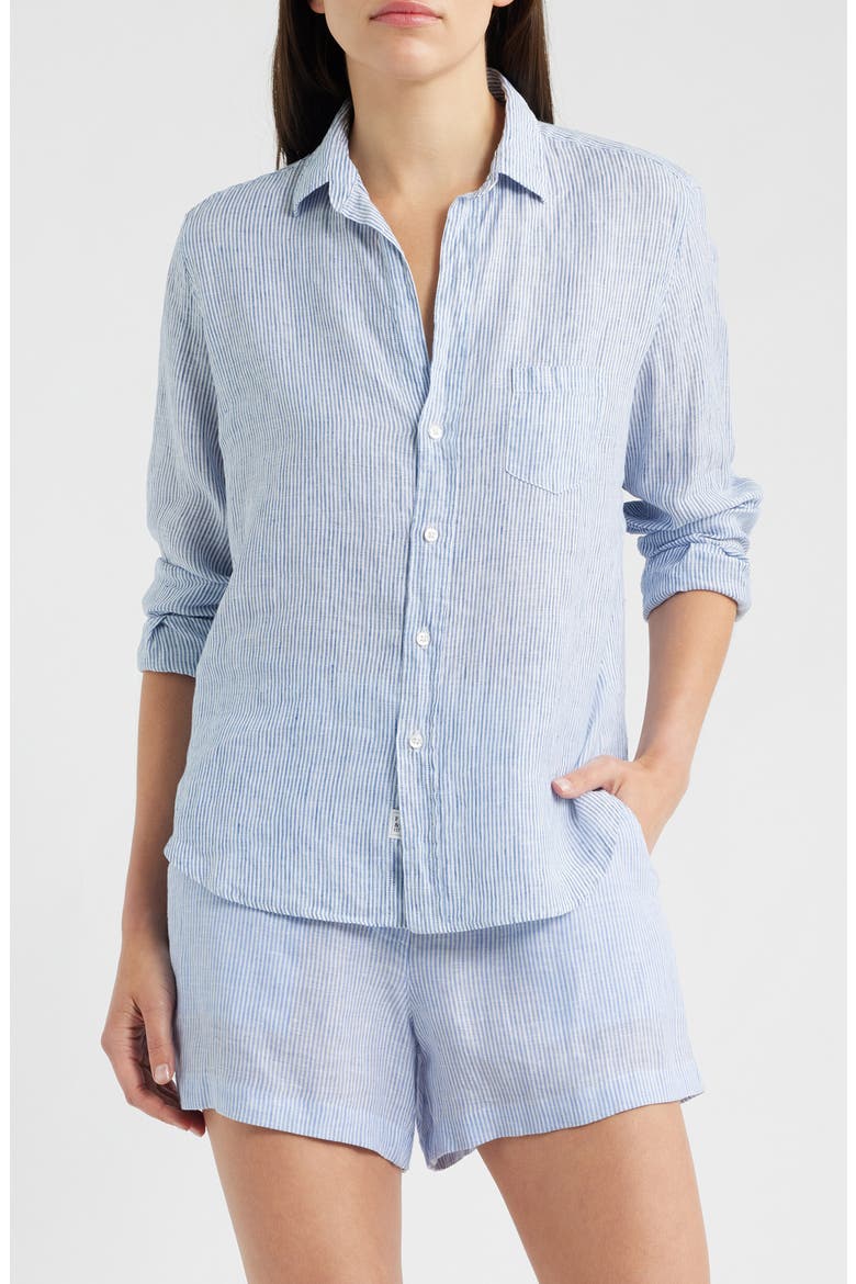 Relaxed Linen Button-Up Shirt, Main, color, THIN STRIPE