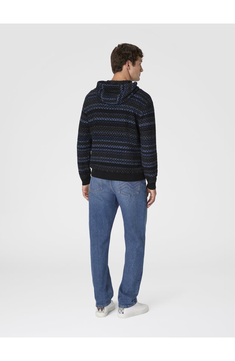 Missoni Hooded Sweater In Wool Blend With Zigzag Pattern, Alternate, color, Black & Blue