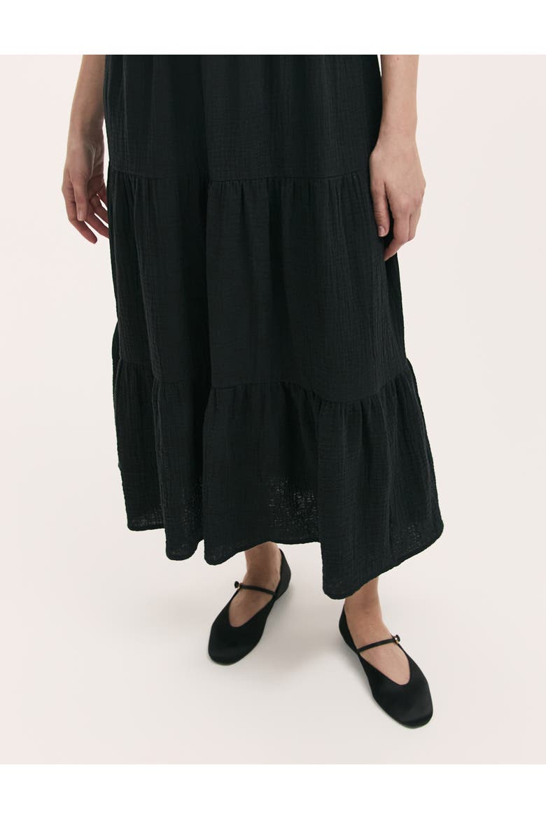Emmie Cotton Strappy Midi Tiered Dress, Alternate, color, Black