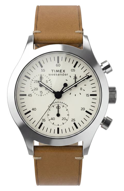 Weekender Chronograph Leather Strap Watch, 40mm