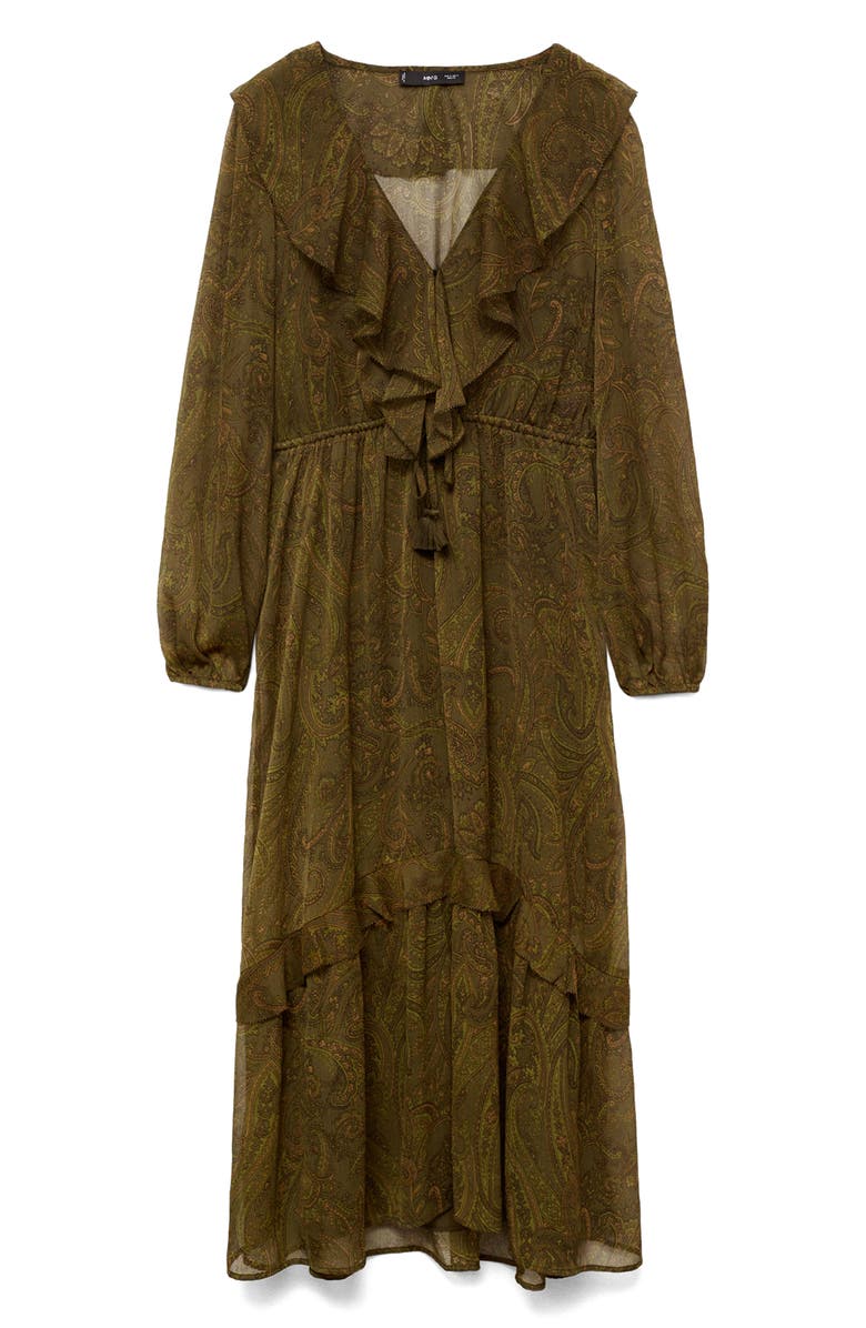 MANGO Paisley Print Ruffle Long Sleeve Maxi Dress, Alternate, color,