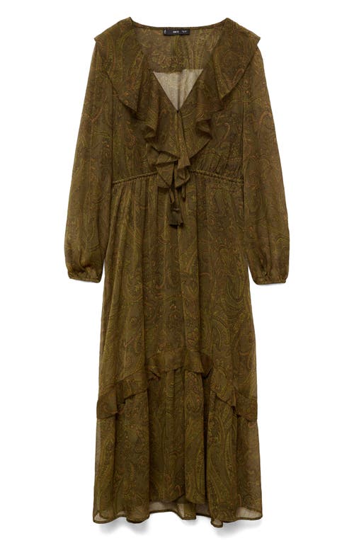 MANGO MANGO PAISLEY PRINT RUFFLE LONG SLEEVE MAXI DRESS