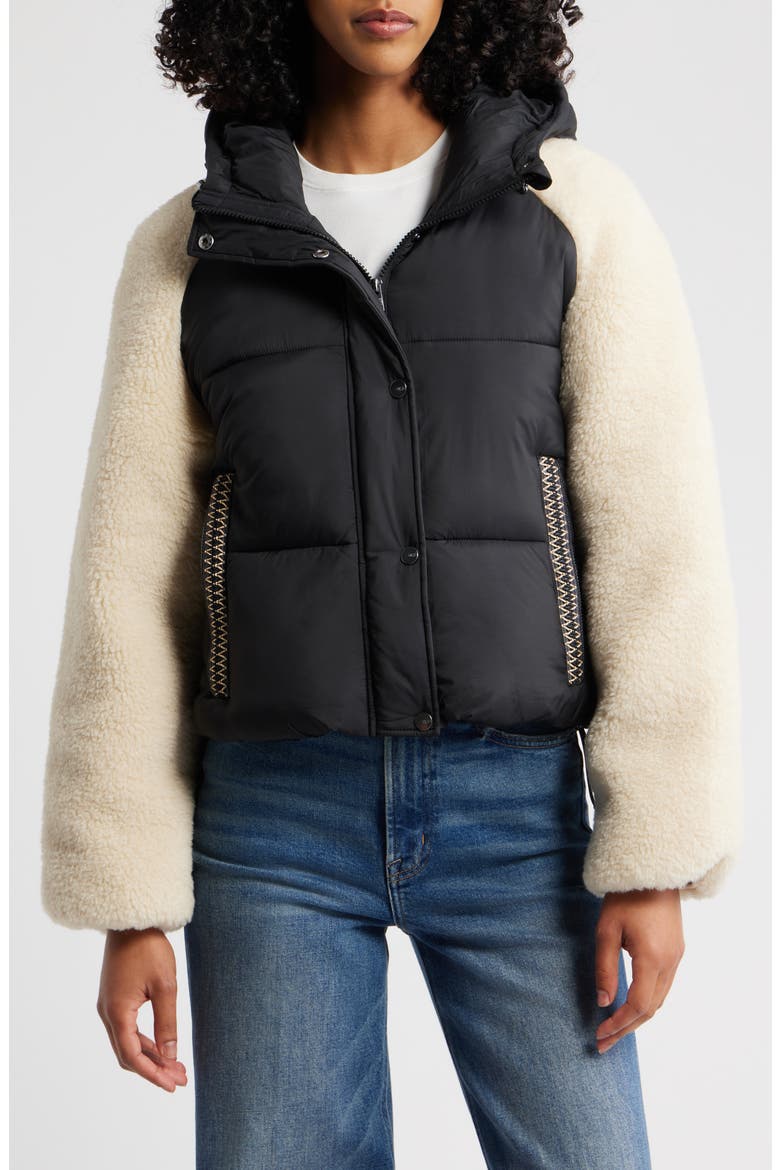 Mykah UGGbraid Puffer Jacket, Main, color, BLACK / CREAM