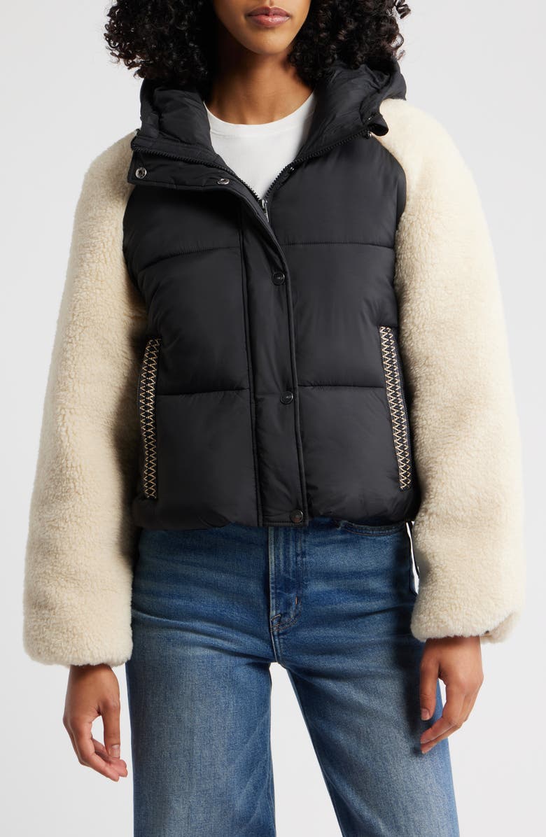 UGG<sup>®</sup> Mykah UGGbraid Puffer Jacket, Main, color, Black / Cream