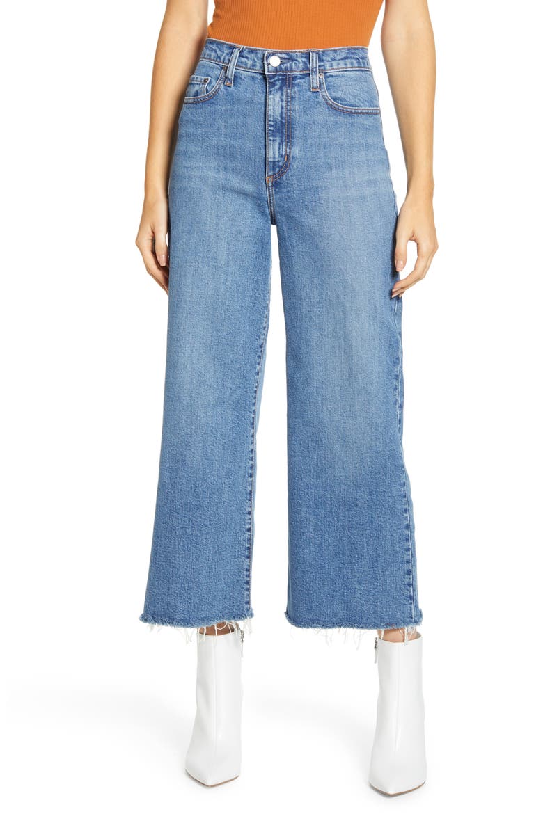 Milla High Waist Fray Hem Crop Wide Leg Jeans, Main, color, BELLO