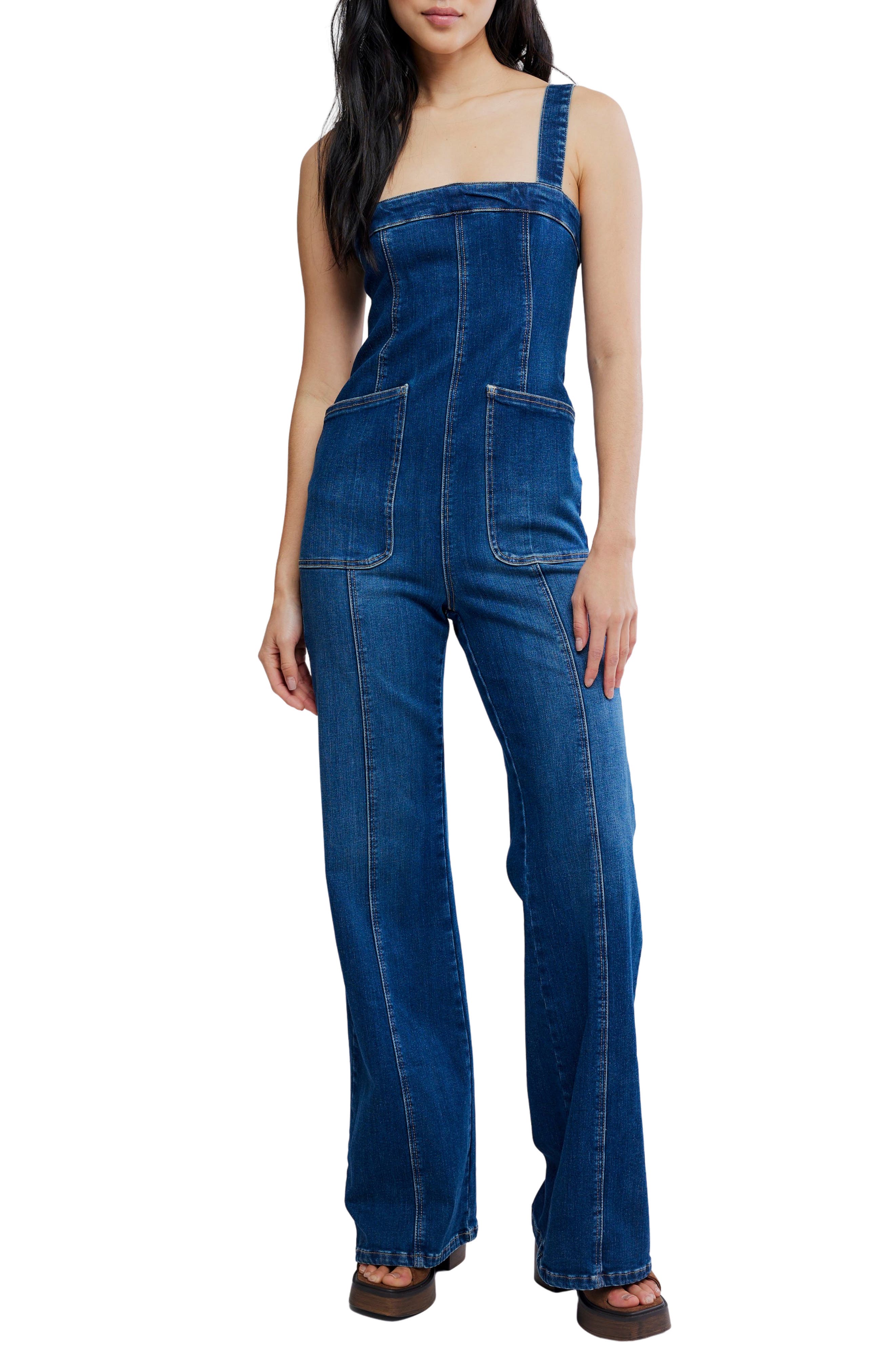 Free People Suns Out Denim Bootcut Jumpsuit