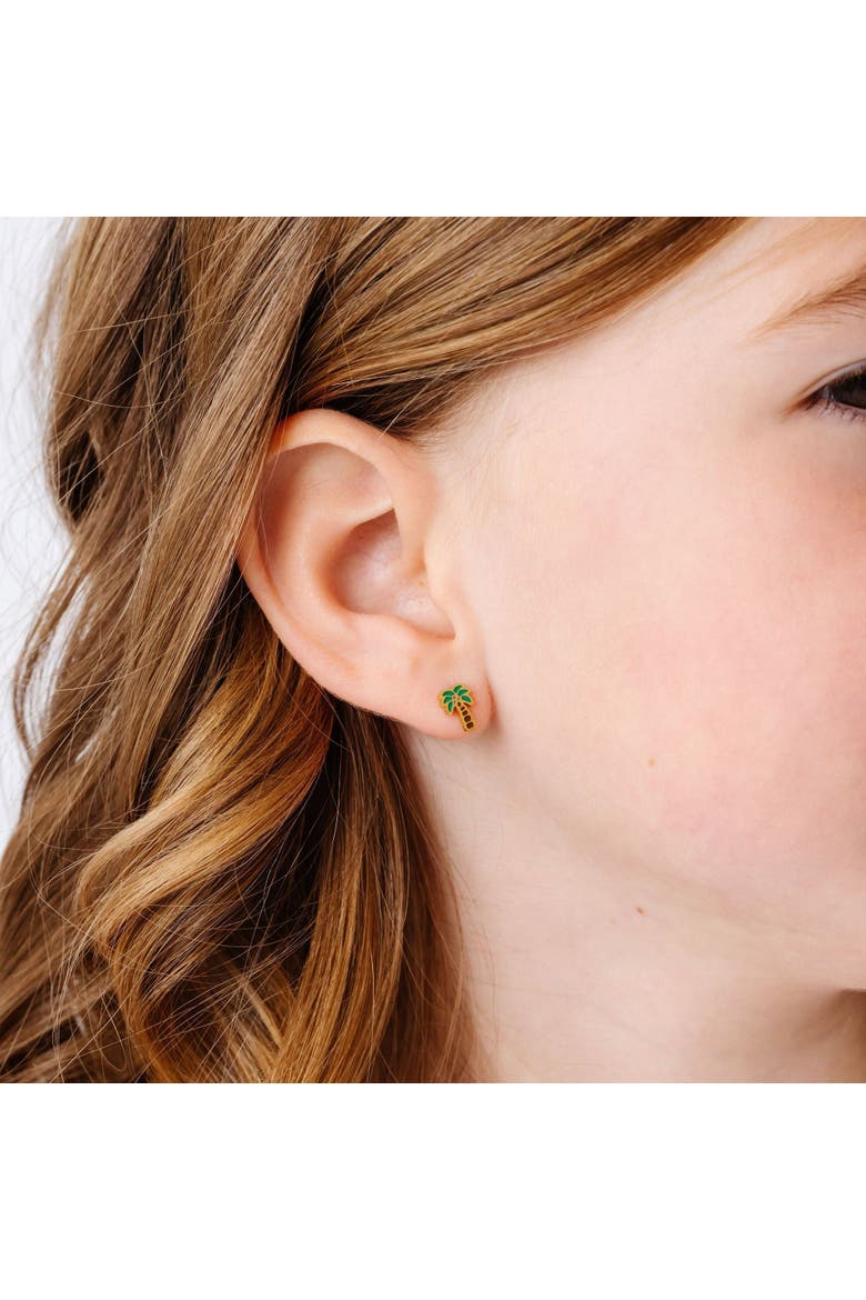 Palm Tree Stud Earrings, Alternate, color, Green