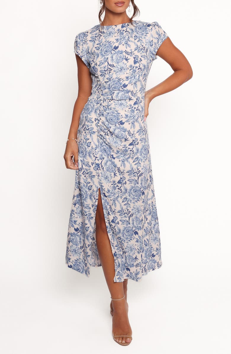 Petal & Pup Lisbeth Floral Print Midi Dress, Main, color, Blue Floral