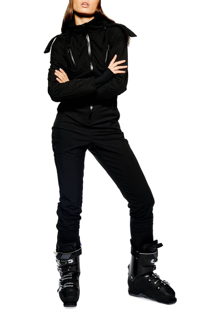 Topshop Faux Fur Trim Snowsuit, Main, color, 