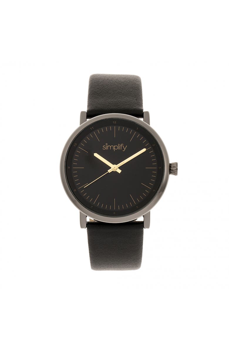 SIMPLIFY The 6200 Leather-Strap Watch, Main, color, Black/Gunmetal