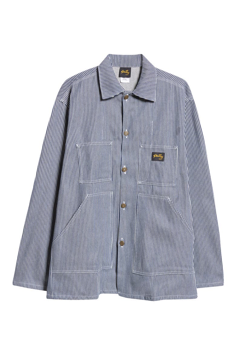 Pinstripe Cotton Button-Up Shop Jacket, Main, color, HICKORY STRIPE