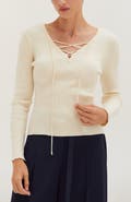 CRESCENT Lace Up Ribbed Knit Top