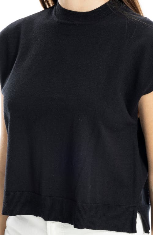 Max Studio Mock Neck Fine Gauge Short Sleeve Sweater In Black