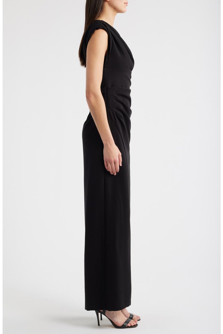 Draped One-Shoulder Crepe Gown, Alternate, color, BLACK