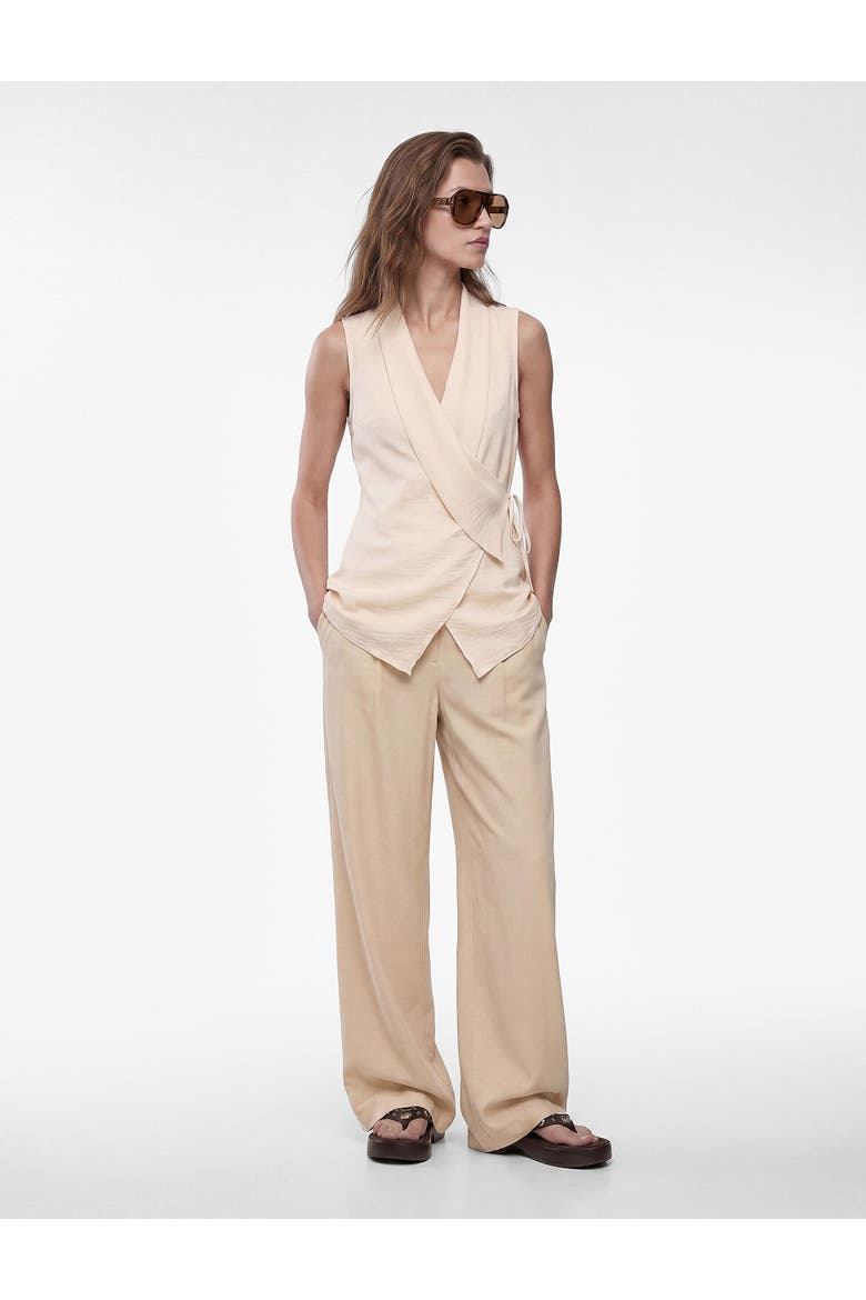 Sleeveless V-Neck Wrap Long Vest, Alternate, color, BEIGE