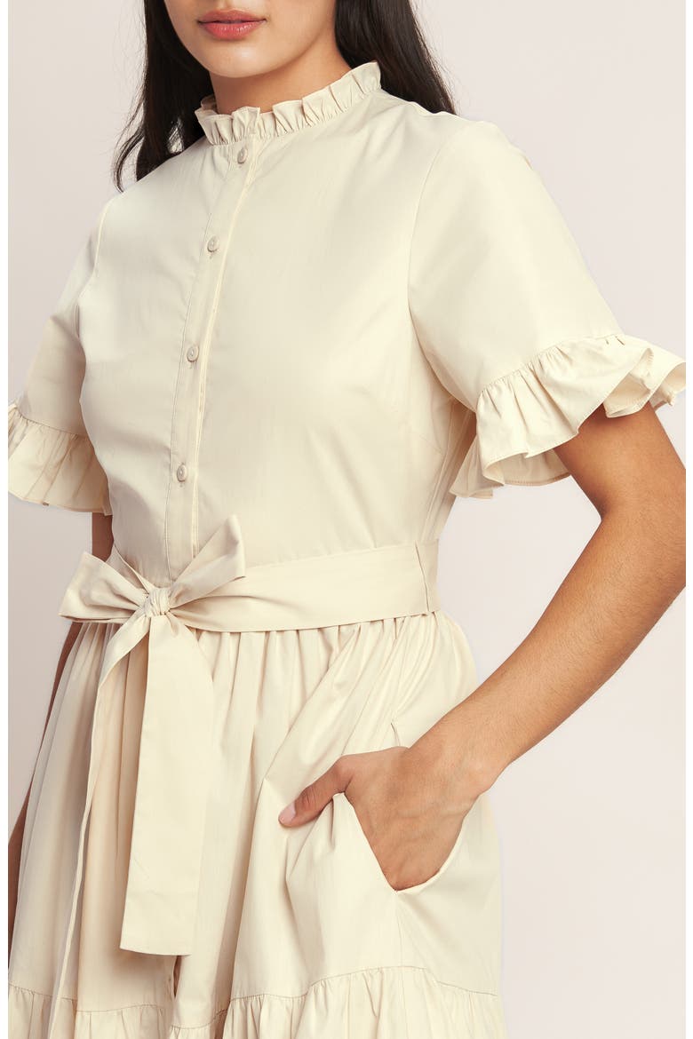Ruffle Trim Midi Dress, Alternate, color, CREAM