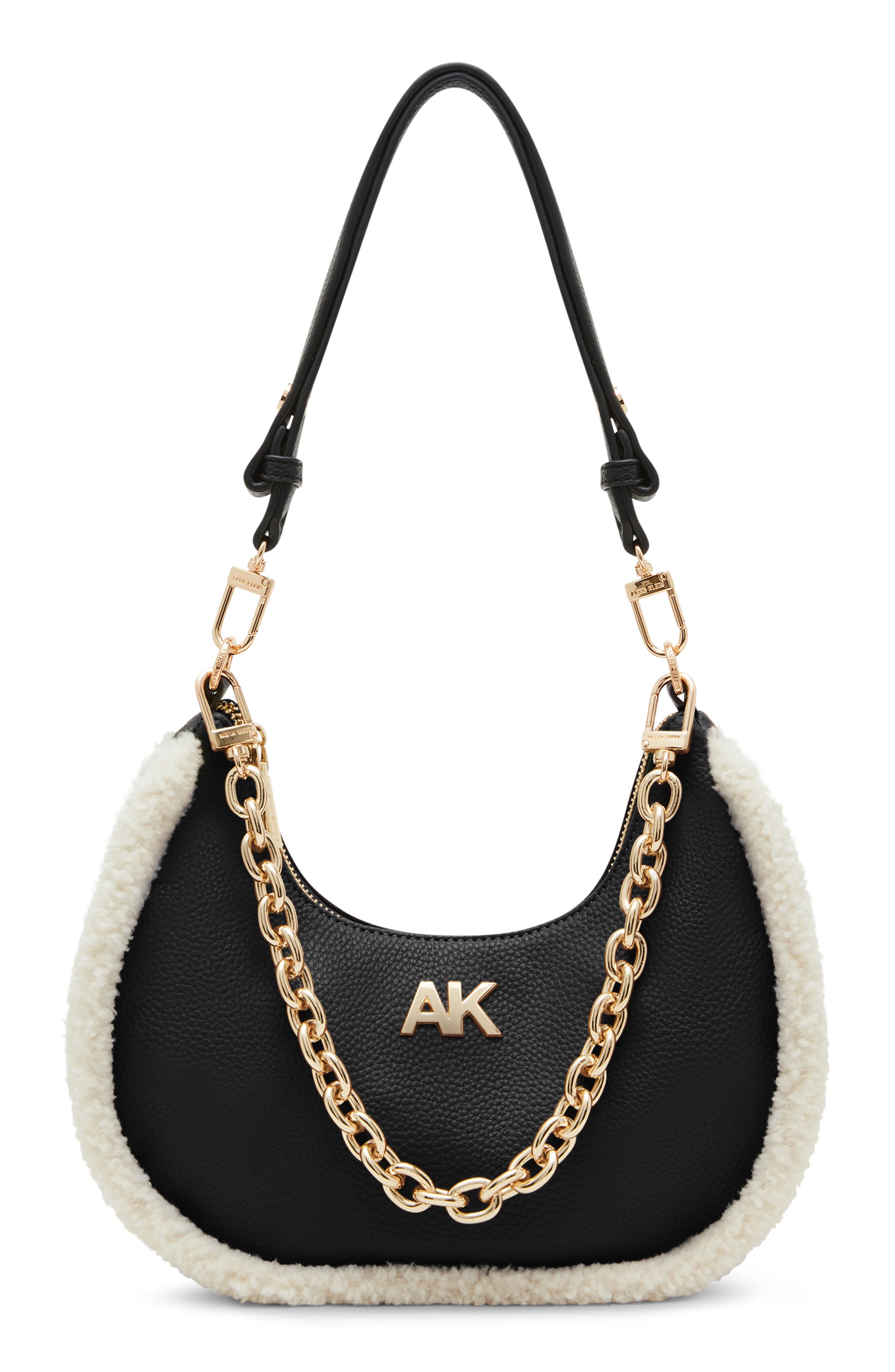 Anne Klein Faux Fur Trim Chain Swag Shoulder Bag, Main, color, 