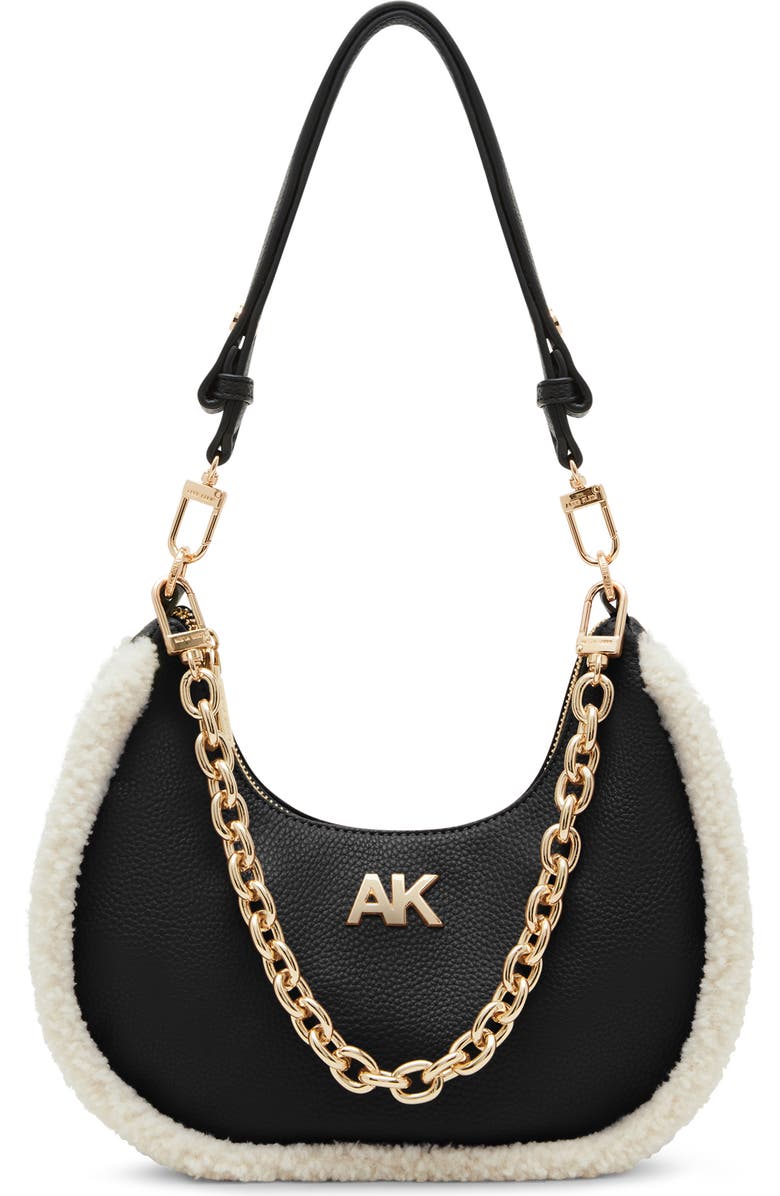 Anne Klein Faux Fur Trim Chain Swag Shoulder Bag, Main, color,