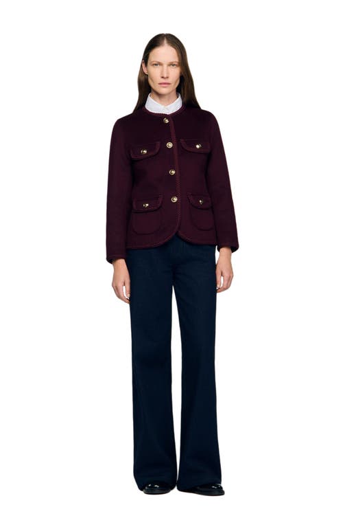 Sandro Womens Round-neck Four-pocket Wool-blend Jacket Bordeaux In Burgundy