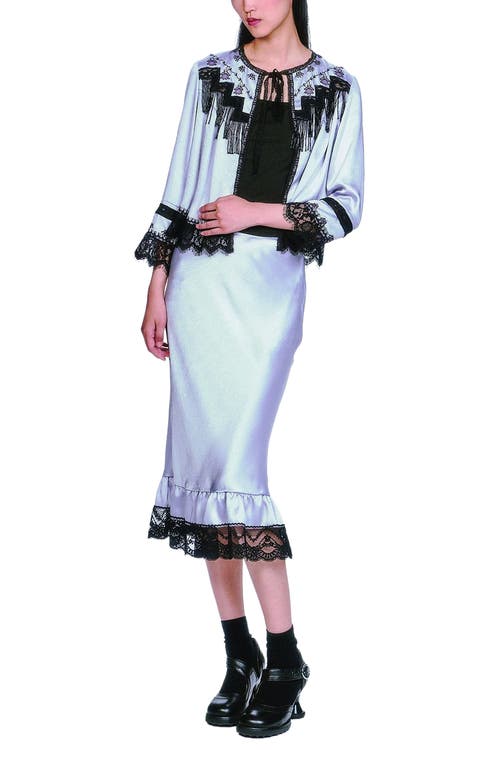 Anna Sui Boudoir Satin Beaded Fringe Bed Jacket In Silver