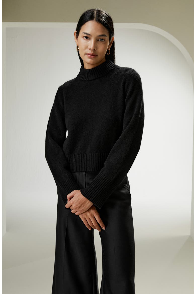 Ribbed Collar and Hemline Wool Cashmere Sweater, Alternate, color, Black