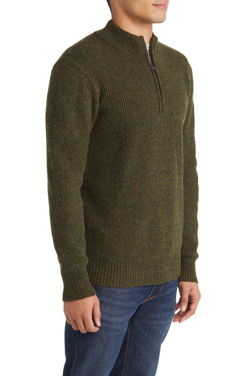 Schott NYC Half Zip Rib Wool Blend Sweater, Alternate, color, Moss