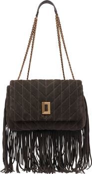 KARL LAGERFELD PARIS Lafayette Suede Fringe Shoulder Bag