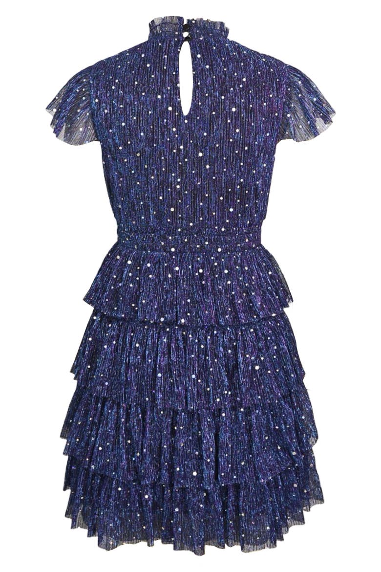 Kids' Flutter Sleeve Metallic Plissé Dress, Alternate, color, BLACKMULTI