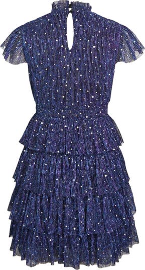 Kids' Flutter Sleeve Metallic Plissé Dress