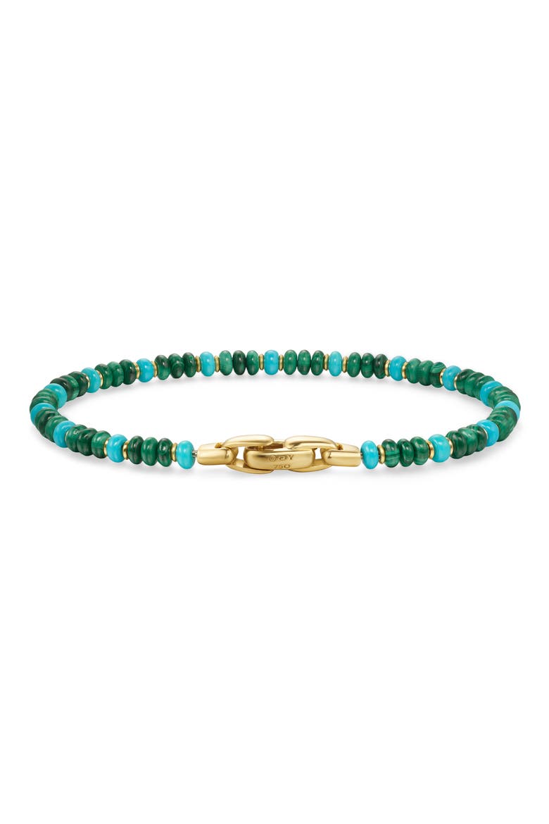 Men's Spiritual Beads Bracelet in 18K Yellow Gold with Malachite and Turquoise, Alternate, color, 18K GOLD
