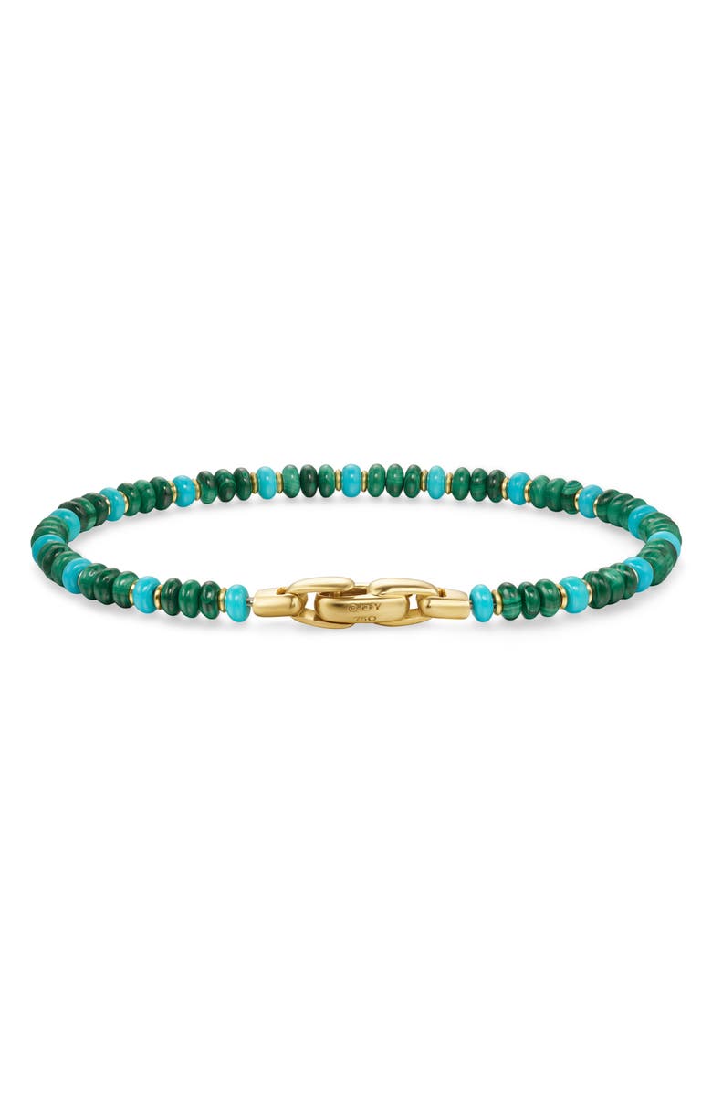 David Yurman Men's Spiritual Beads Bracelet in 18K Yellow Gold with Malachite and Turquoise, Alternate, color, 18K Gold