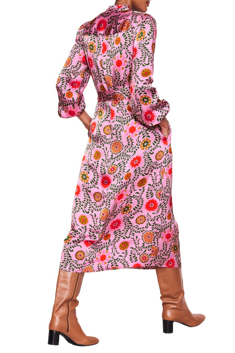 Jasmine Floral Long Sleeve Satin Midi Dress, Alternate, color, MAUVE MEADOW VINE