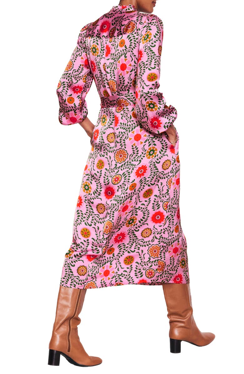 Boden Jasmine Floral Long Sleeve Satin Midi Dress, Alternate, color, 