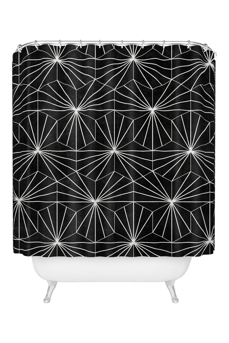 Hexagonal Pattern Shower Curtain, Main, color, BLACK-WHITE
