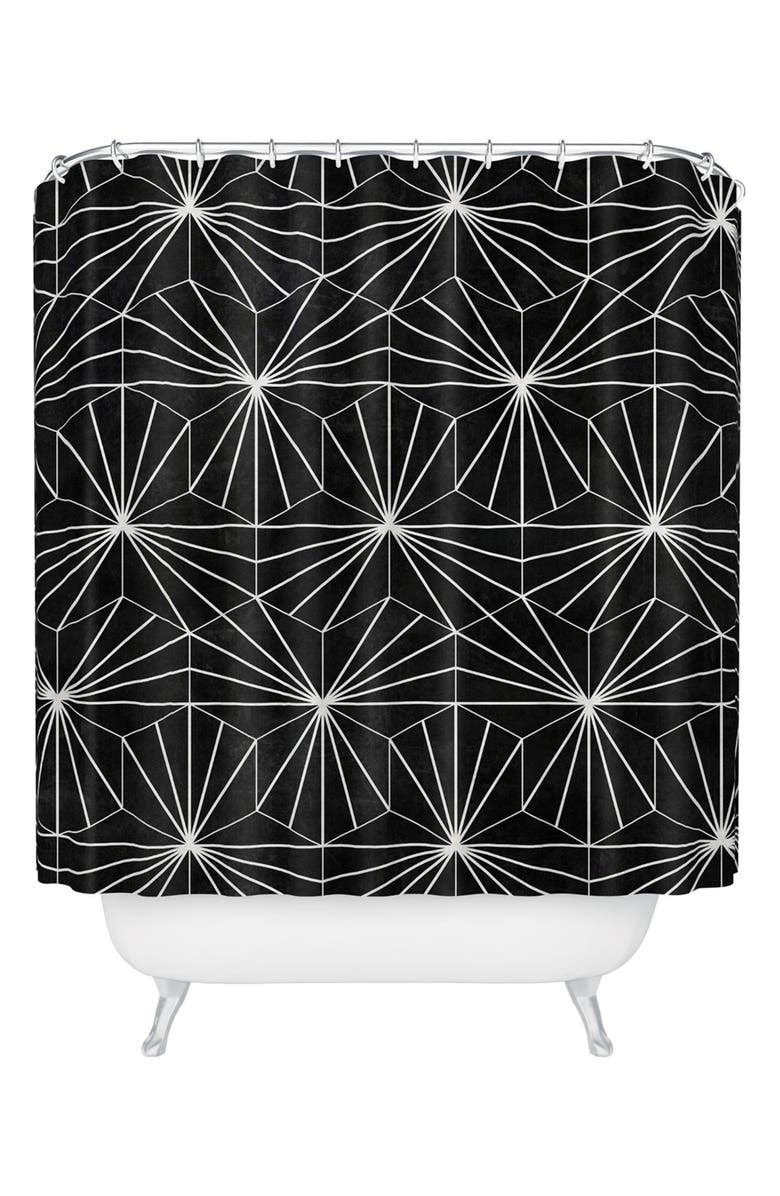Deny Designs Hexagonal Pattern Shower Curtain, Main, color, Black-White