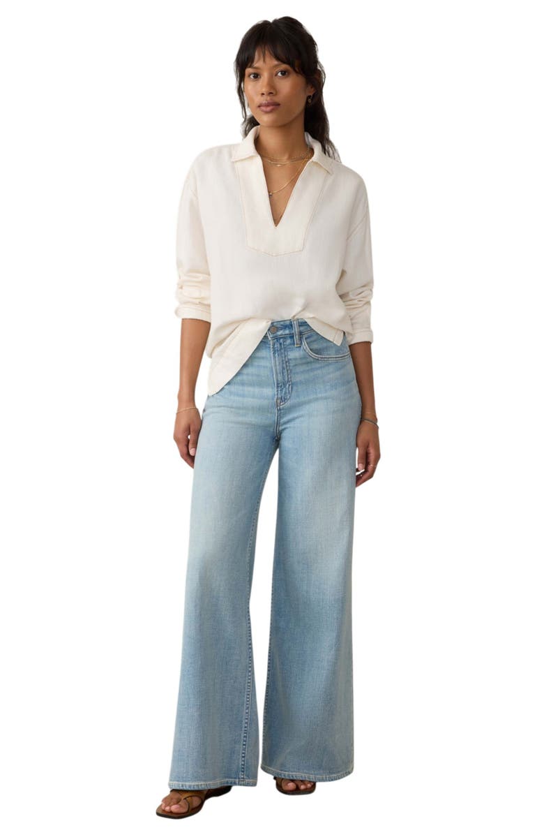 Faherty Sail Away Organic Cotton & Linen Denim Top, Alternate, color, Egret