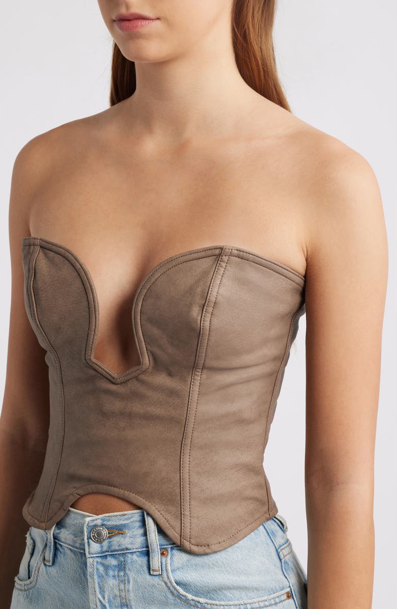 Mistress Rocks Faux Leather Corset Top, Alternate, color, Mocha