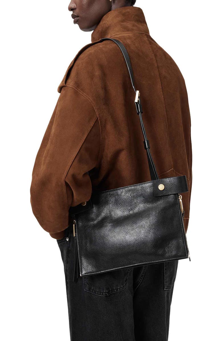 AllSaints Marlo Leather Crossbody Bag, Alternate, color, Black
