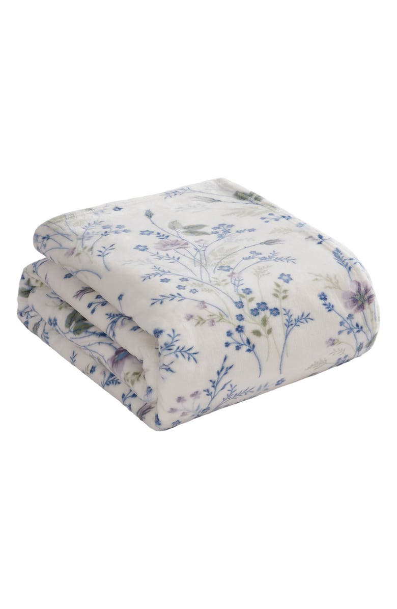 Lucky Brand Wildflower Faux Shearling Throw Blanket, Main, color, Purple Floral