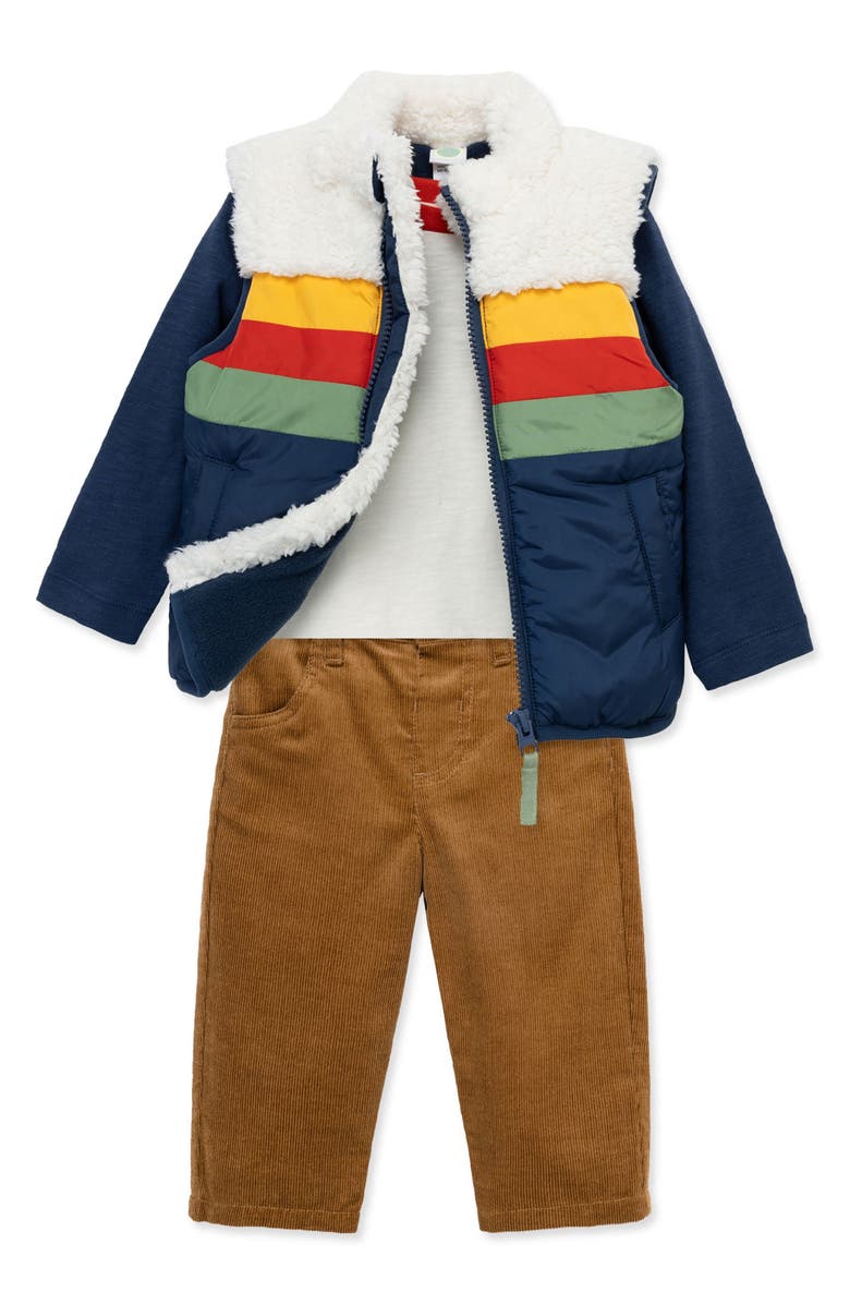 Little Me Colorblock Puffer Vest, T-Shirt
Corduroy Pants Set, Alternate, color,