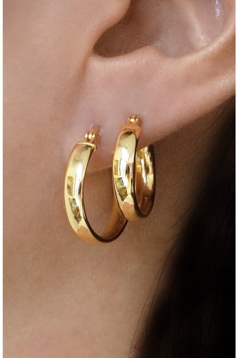 2 Pairs of Sterling Silver Flat Edge Hoop Earrings, Alternate, color, GOLD