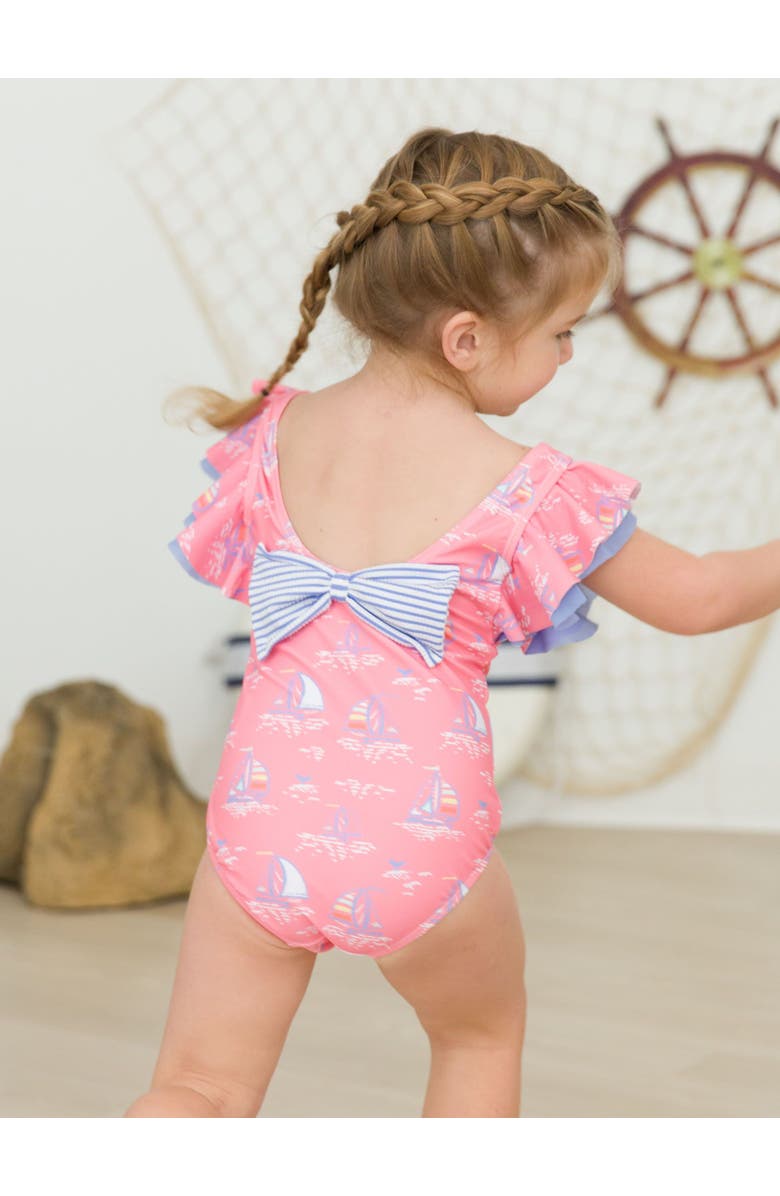RuffleButts Baby/Toddler Girls UPF50+ Sun Protected Butterfly One Piece, Alternate, color, Pink Seas The Day