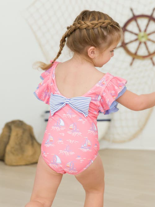 Shop Rufflebutts Baby/toddler Girls Upf50+ Sun Protected Butterfly One Piece In Pink Seas The Day