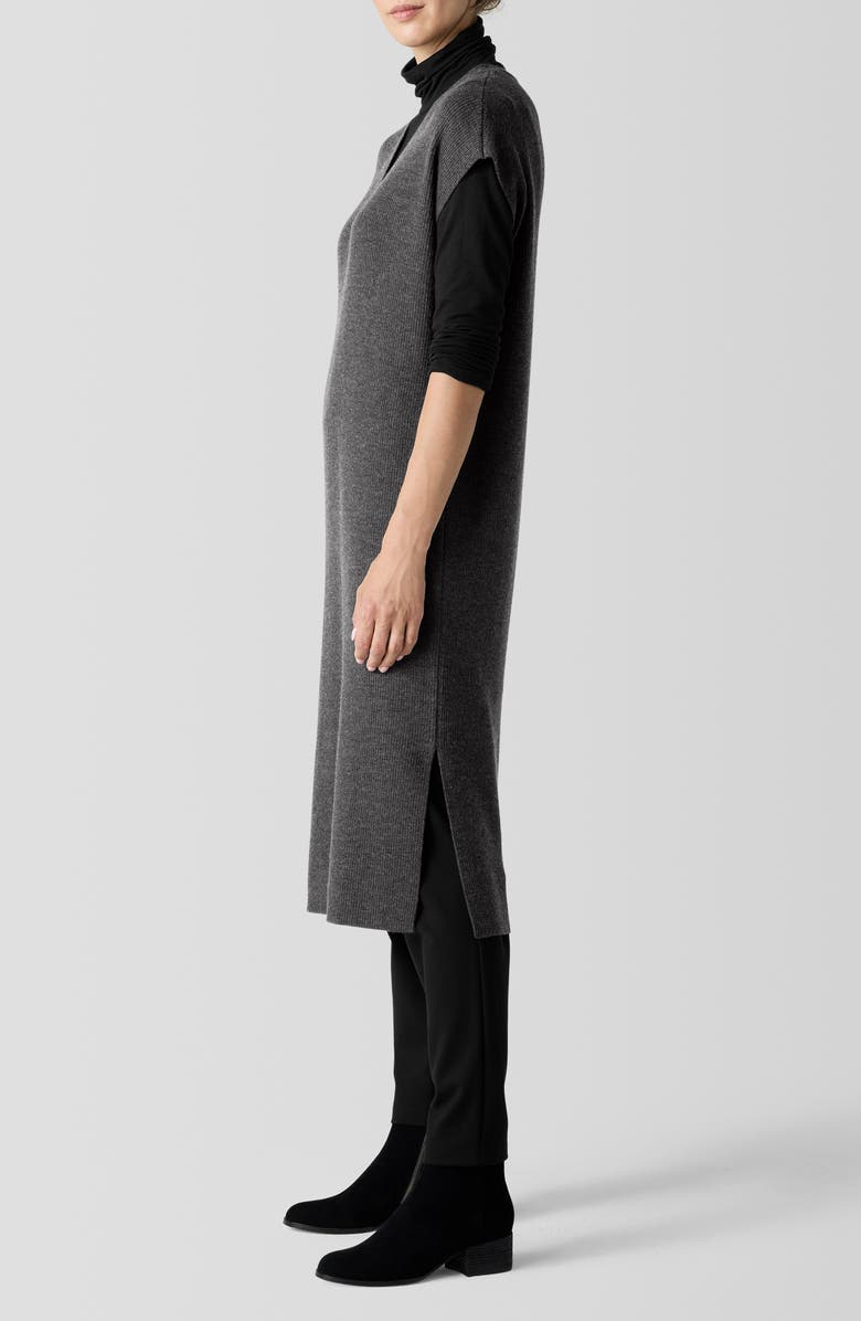 Eileen Fisher V-Neck Wool Shift Dress, Alternate, color, Charcoal