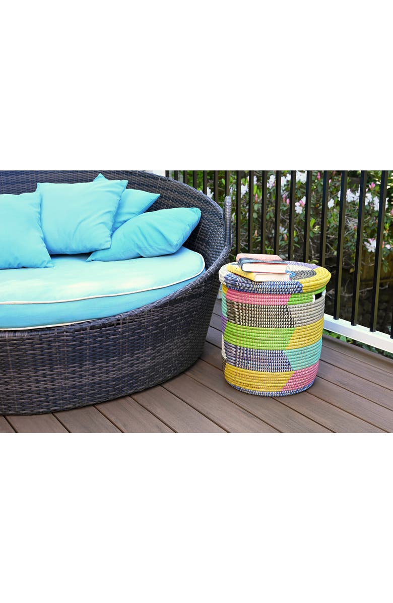 African Modern Rainbow Herringbone Lidded Storage Basket, Alternate, color, 