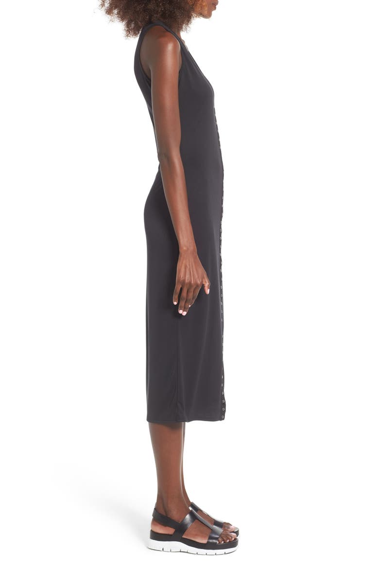 Snap Front Midi Dress, Alternate, color, BLACK