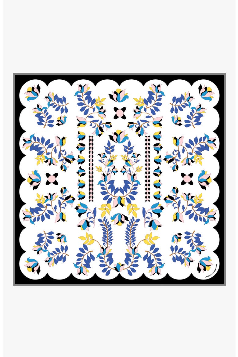 Double Sided Silk Scarf Floral Parade, Alternate, color, White